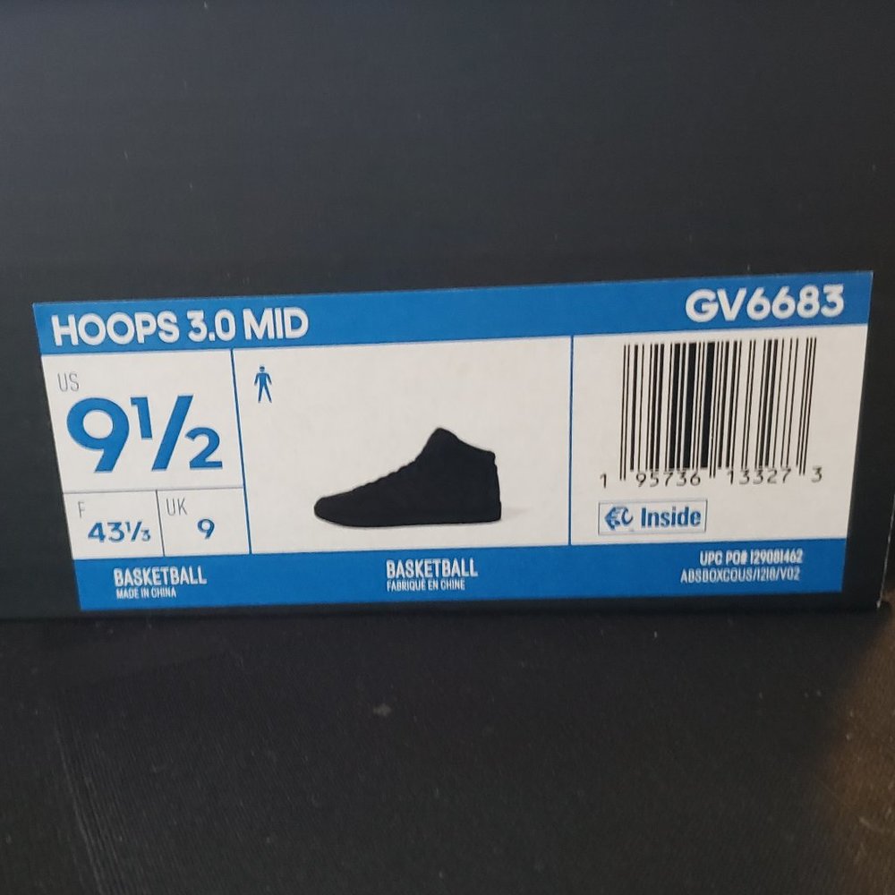 NEW Adidas Hoops 3.0 Mid Men's Basketball GV6683 Size 9.5 Black Shoes - Picture 7 of 7